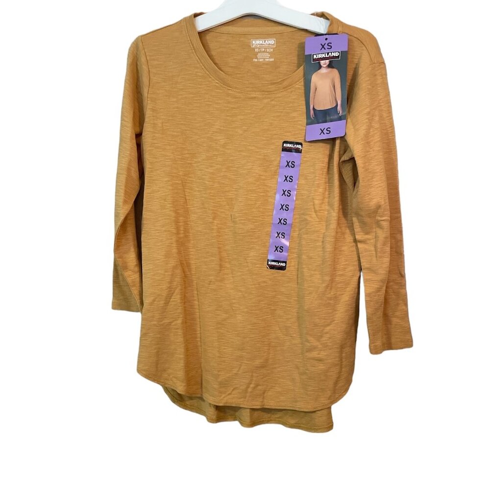 Women's3/4 Sleeve Cotton Slub Tee, Kirkland signature, XS, Yellow, NWT